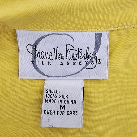 Diane Von Furstenberg Yellow Silk Button Down Tunic Top Size M - Picture 12 of 13